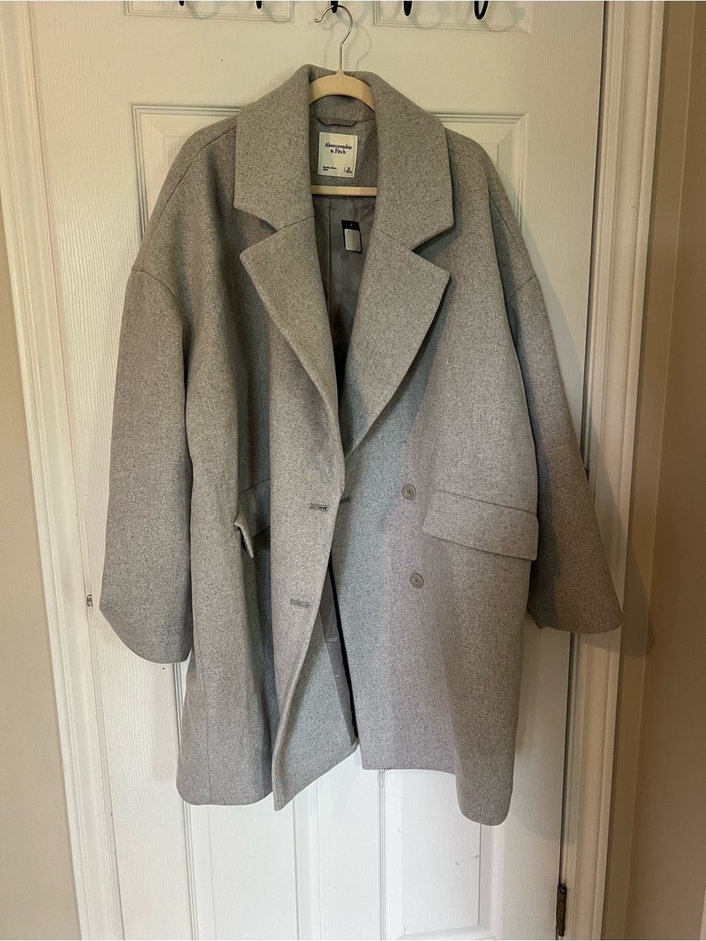 Abercrombie & Fitch Oversized Light Gray Pea Coat